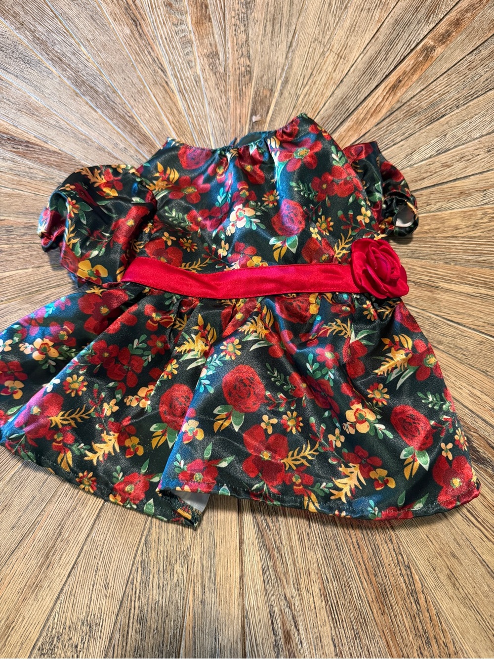 House of Barker Dog Dress Medium red green Floral Satin Christmas dog clothes